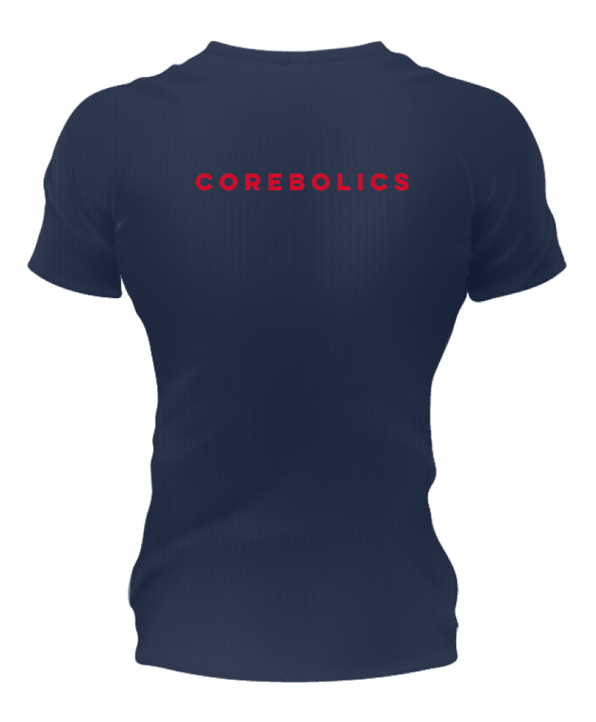 Corebolics Half Sleeve Gym T-Shirt Navy Blue ( Red Back)