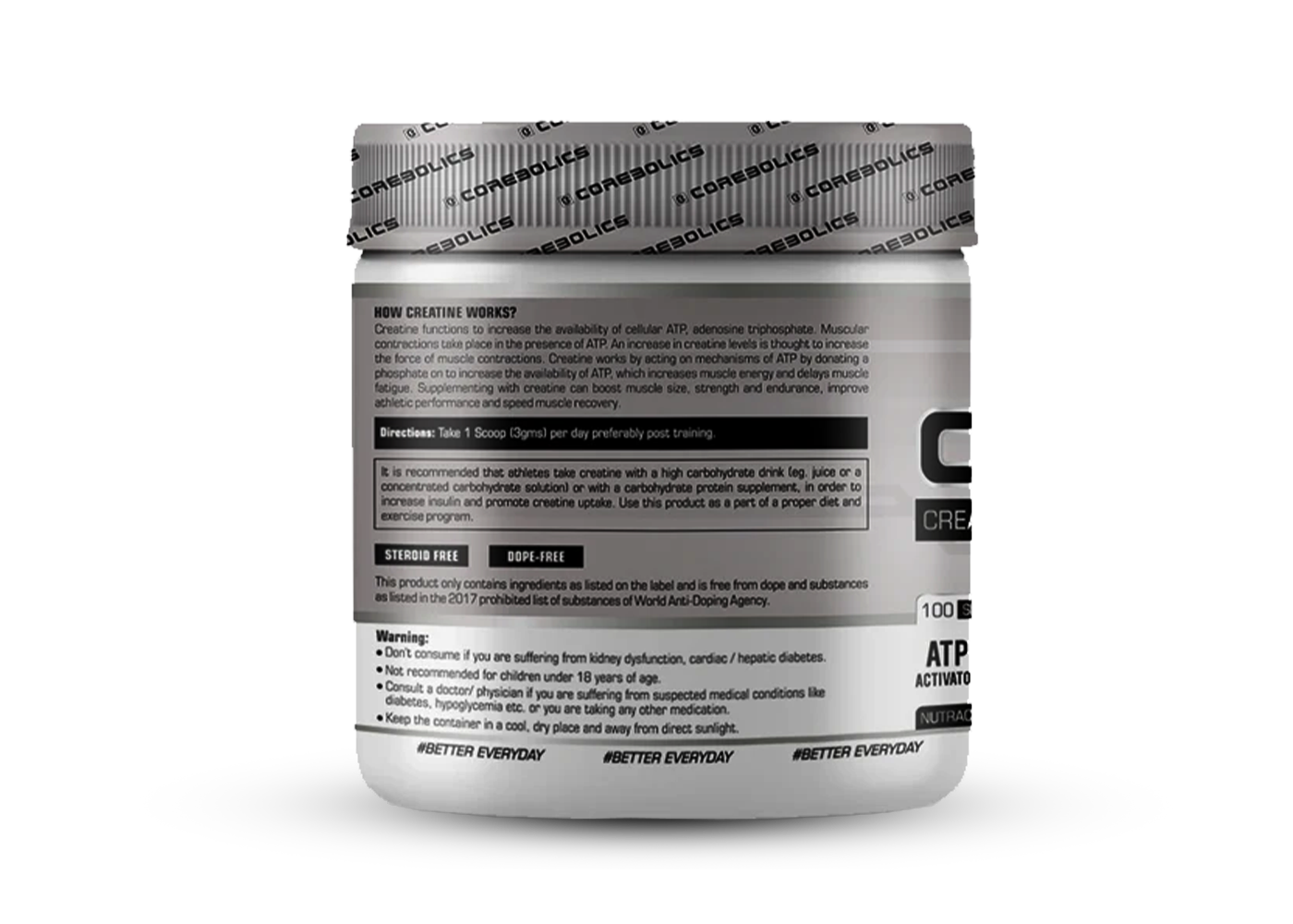 Corebolics Creatine Monohydrate Micronized Powder(Unflavored, 300 gm, 100 Servings)