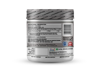 Corebolics Creatine Monohydrate Micronized Powder(Unflavored, 300 gm, 100 Servings)