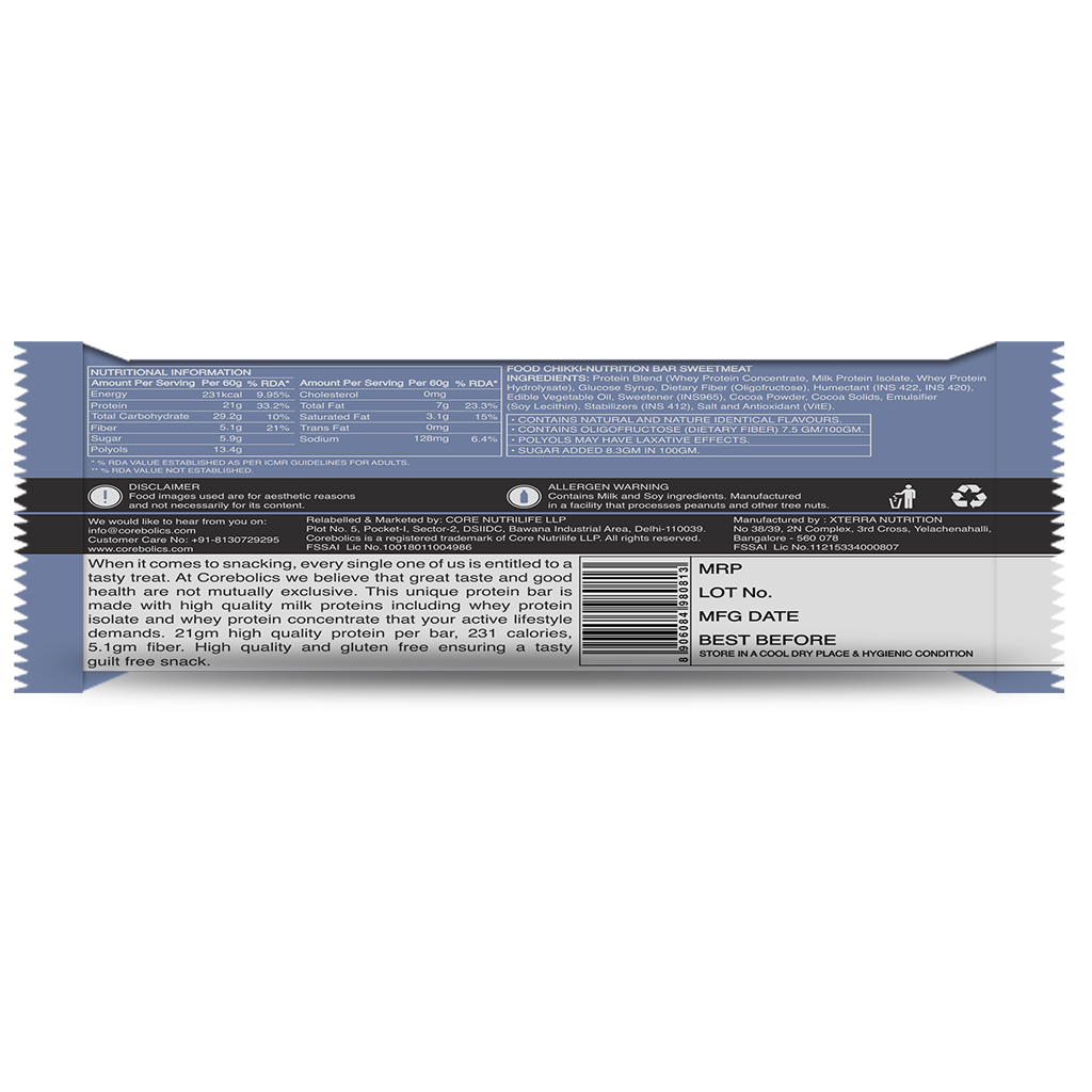 Corebolics  Eat Smart High-Protein Snack Bar (21 gm Protein, 6 Bars)