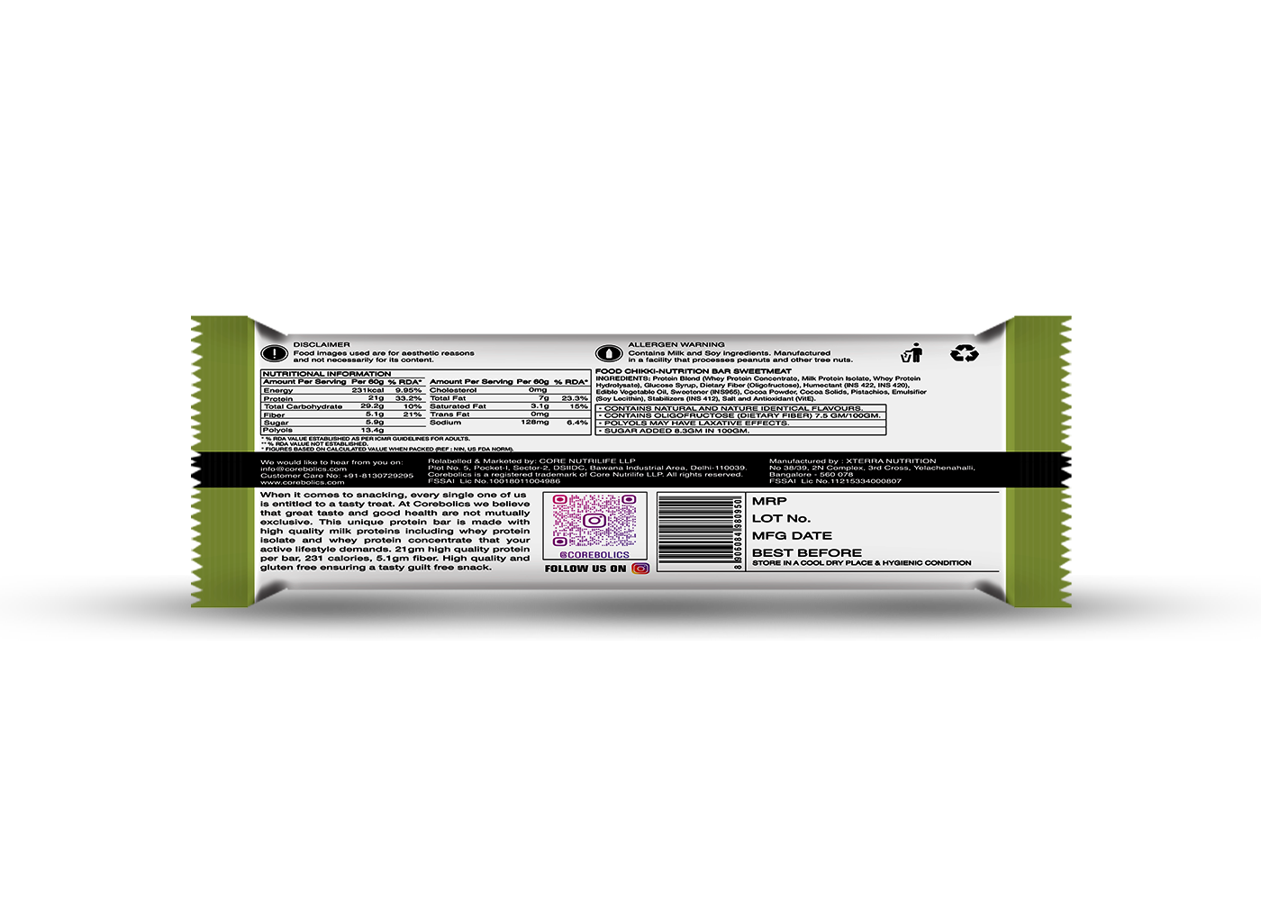 corebolics eat smart chocol pista barfi 