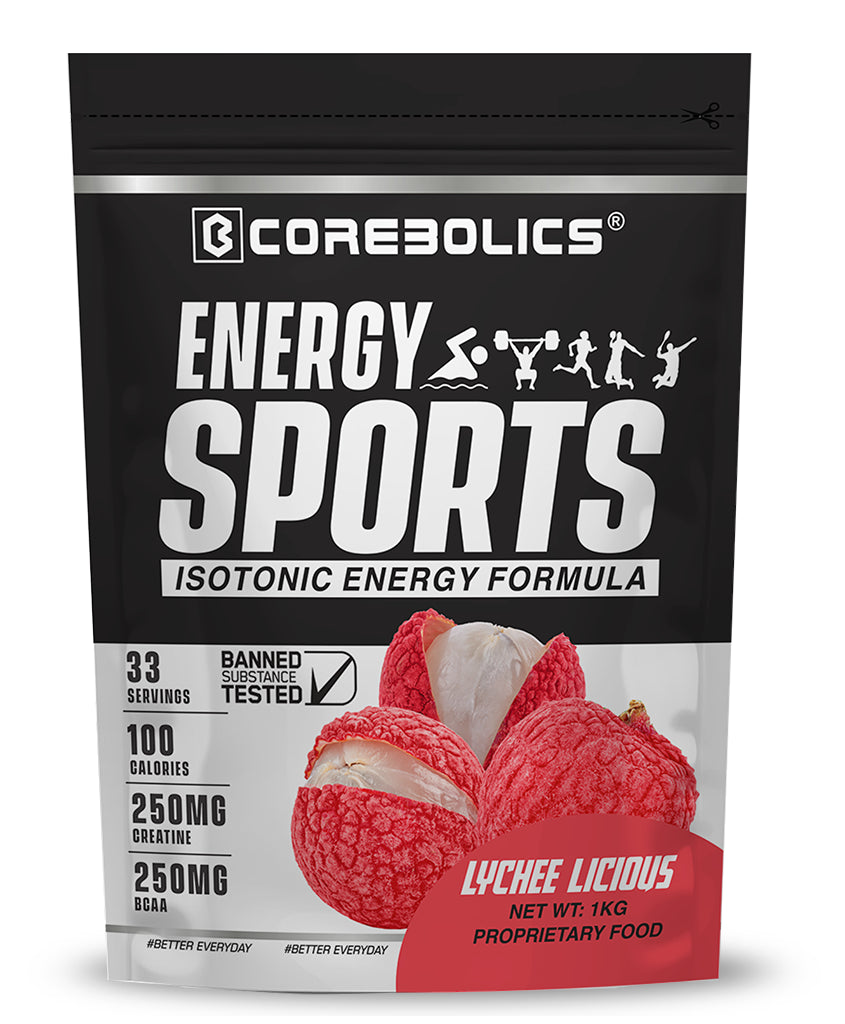 Corebolics Energy Sports (Electrolyte Powder Fortified With BCAA, Glutamine, Creatine Monohydrate and Vitamins)