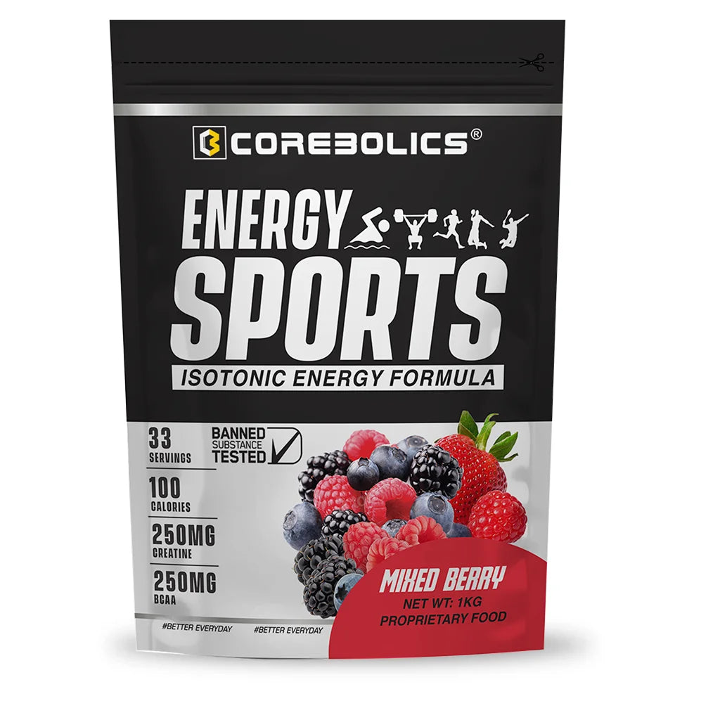 Corebolics Energy Sports (Electrolyte Powder Fortified With BCAA, Glutamine, Creatine Monohydrate and Vitamins)