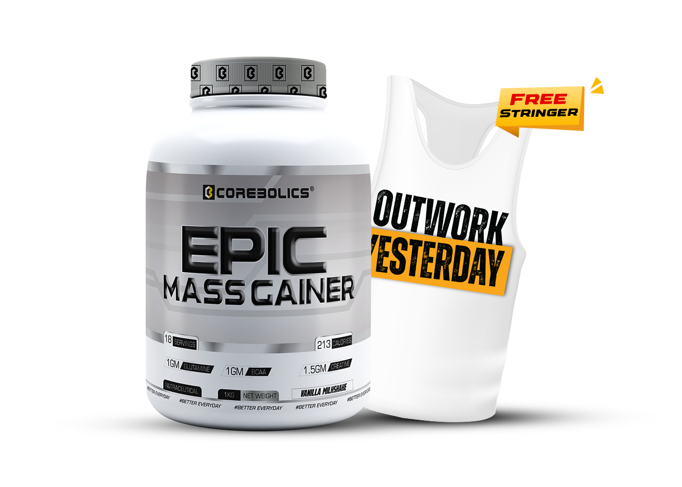 Corebolics Epic Mass Gainer (1 kg, 18 Servings) + Stringer free