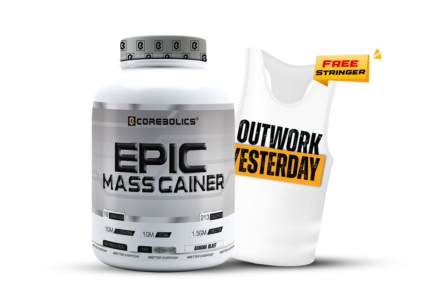Corebolics Epic Mass Gainer (1 kg, 18 Servings) + Stringer free