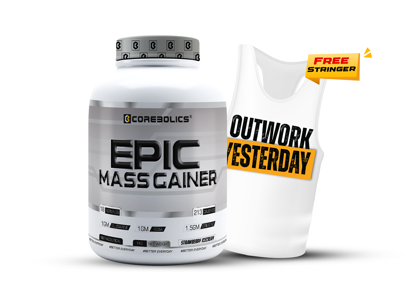 Corebolics Epic Mass Gainer (1 kg, 18 Servings) + Stringer free