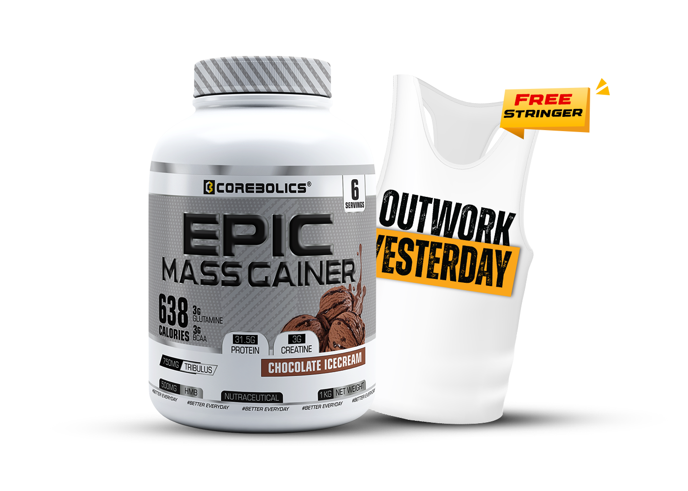 Corebolics Epic Mass Gainer (1 kg, 18 Servings) + Stringer free