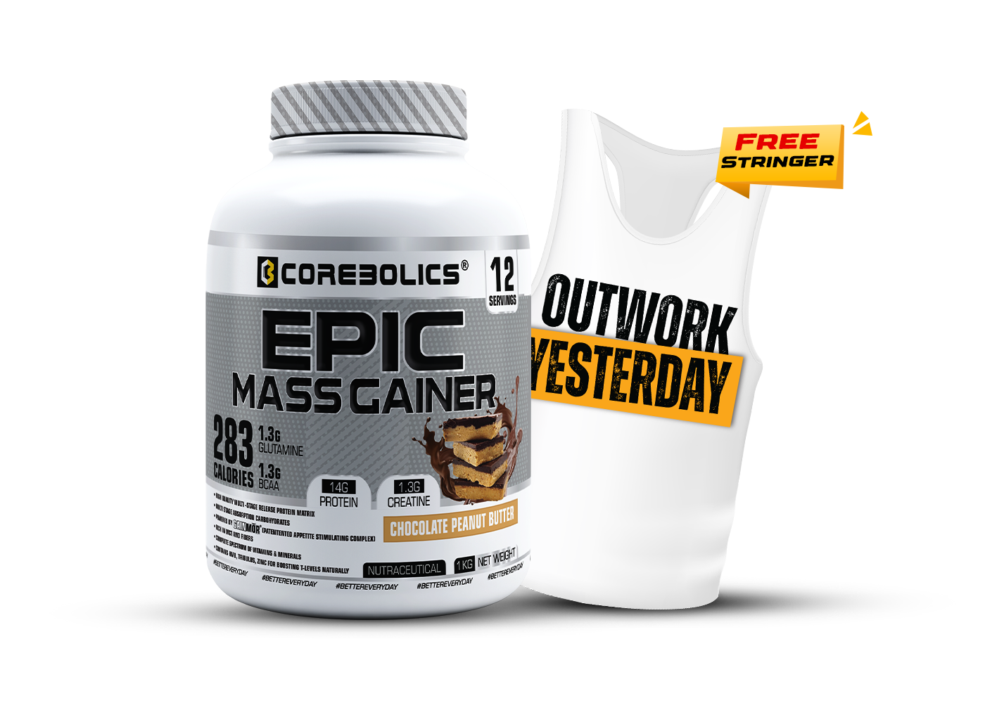 Corebolics Epic Mass Gainer (1 kg, 18 Servings) + Stringer free