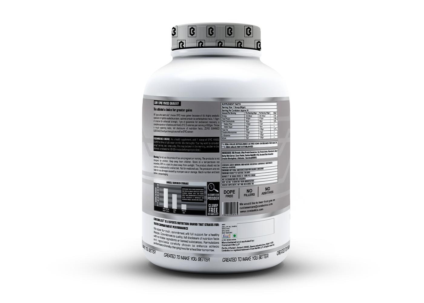 Corebolics Epic Mass Gainer (1 kg, 18 Servings) + T-Shirt free
