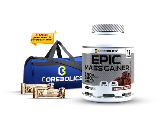 Corebolics Epic Mass Gainer(3 kg, 37 Servings) + Free GYM Bag & Protein Bar