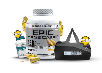 Corebolics Epic Mass Gainer(3 kg, 50 Servings)+ free gym bag and Calcium ( 30 Tablets)