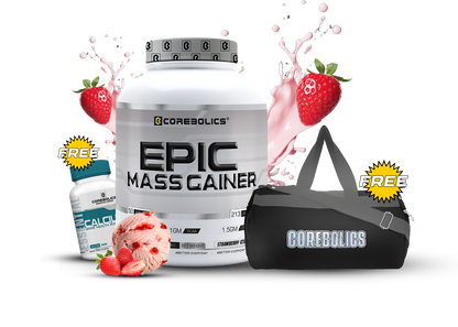 Corebolics Epic Mass Gainer(3 kg, 50 Servings)+ free gym bag and Calcium ( 30 Tablets)