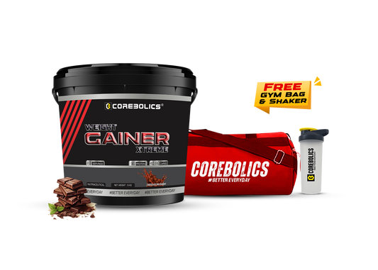 Corebolics weight gainer xtreme 5kg chocolate milkshake flavor with  bag & shaker