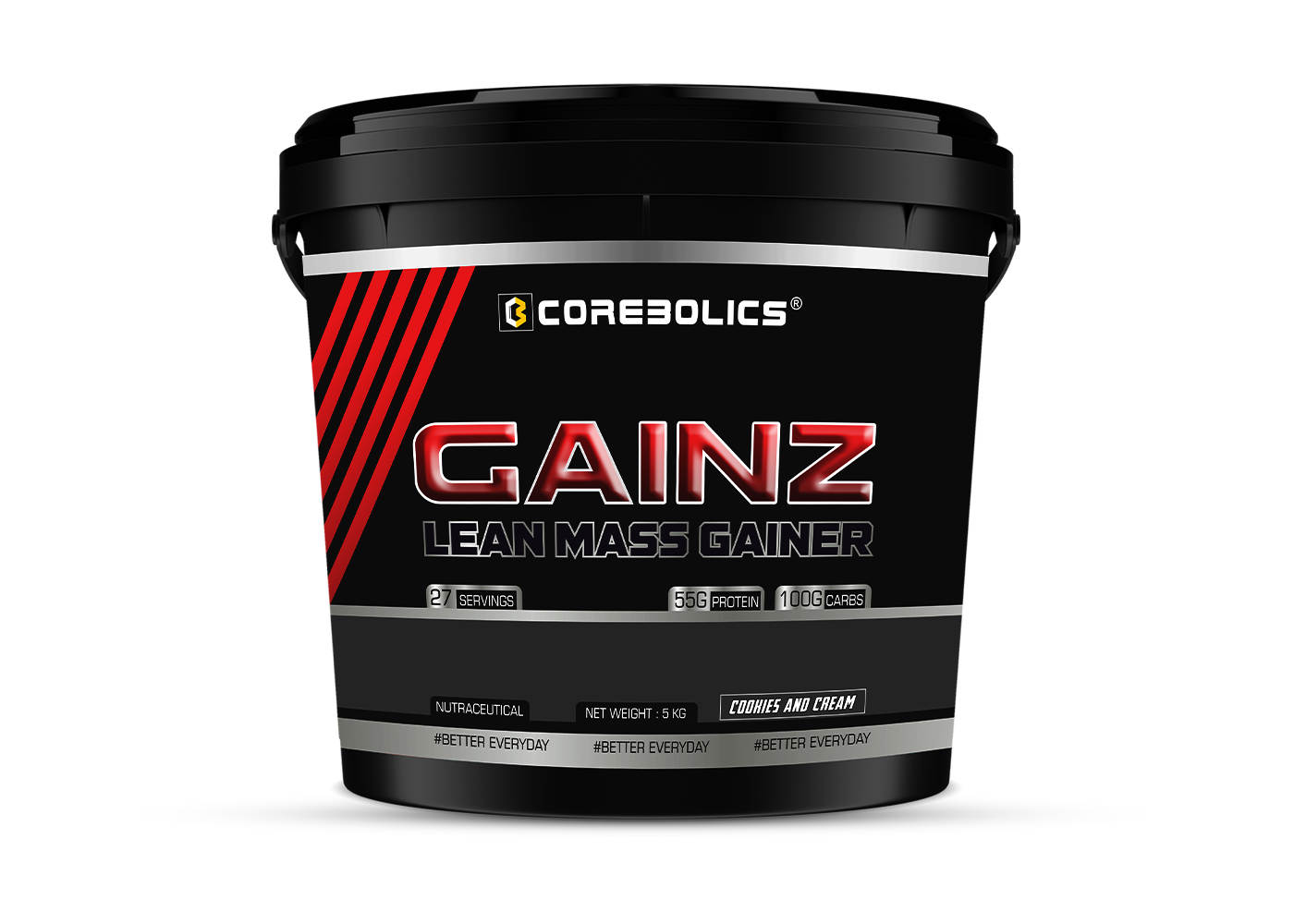 Corebolics Gainz -Lean Mass Gainer (5 kg, 27 Servings)  + FREE GYM BAG