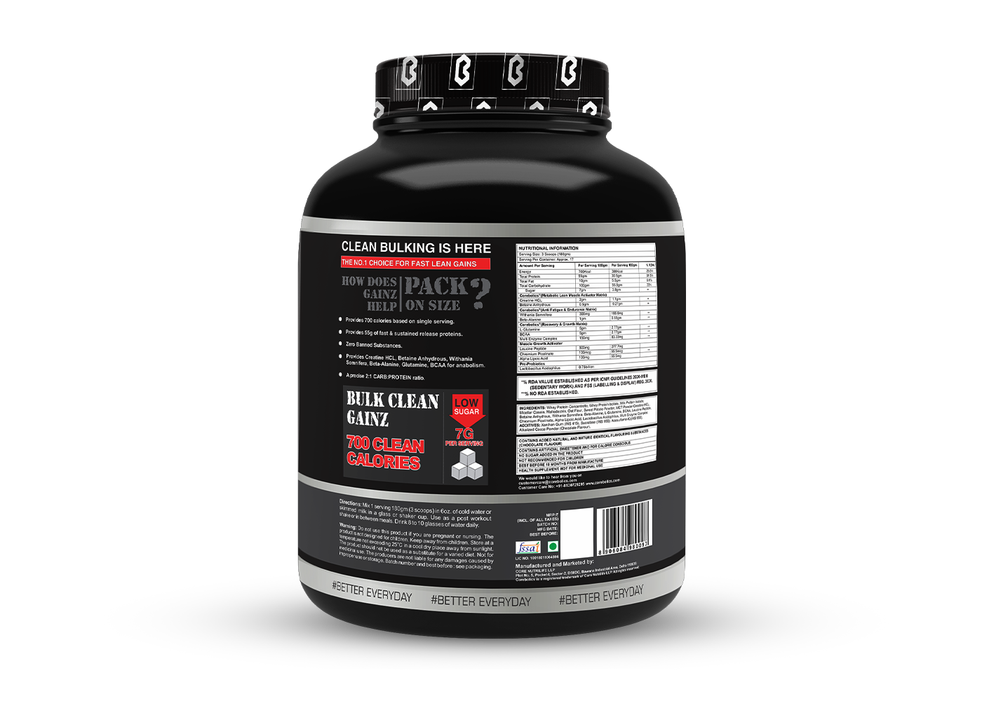 Corebolics Gainz Pro-Lean Mass Gainer (3 kg, 17 Servings)