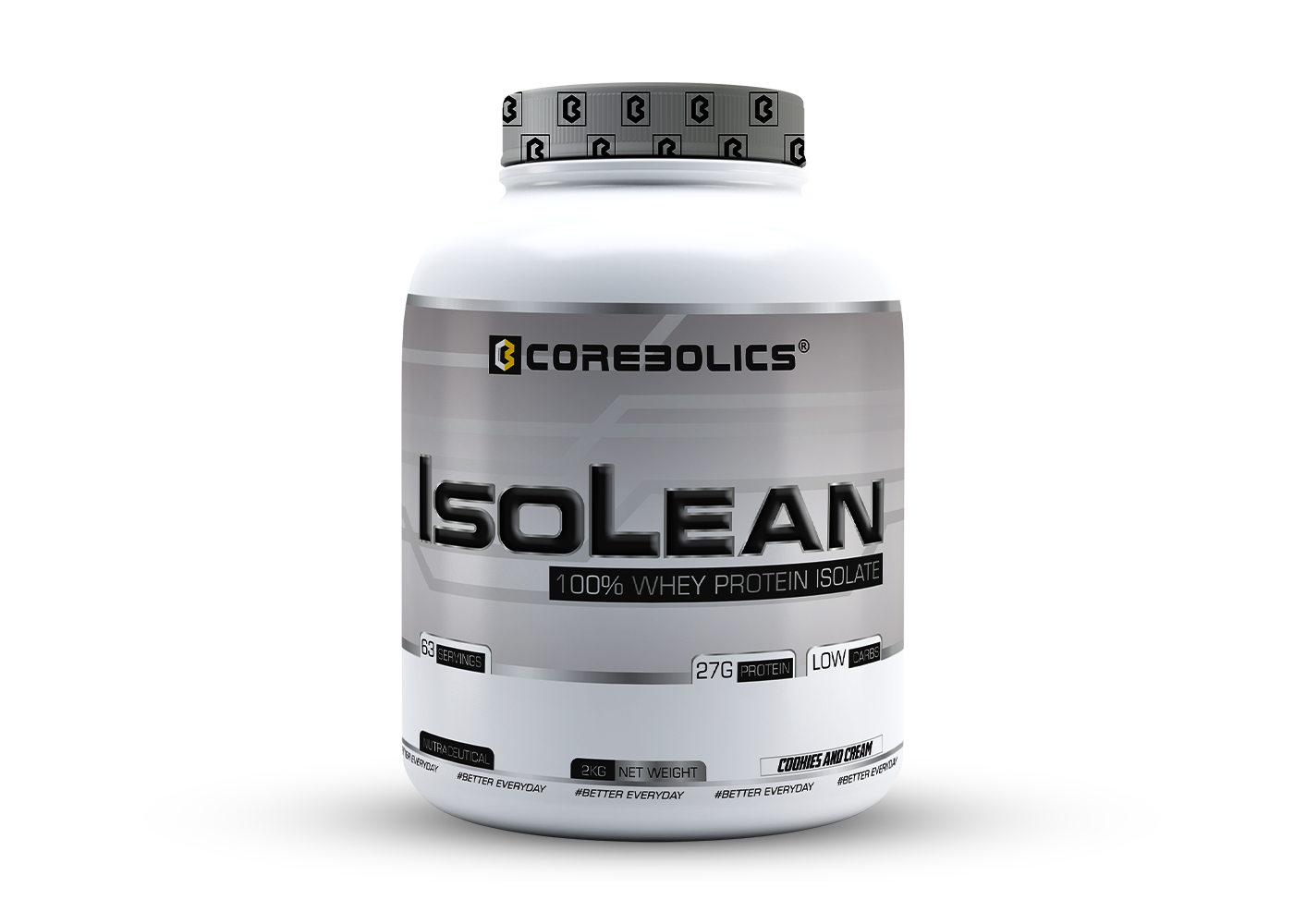 Corebolics Isolean 100% Whey Protein Isolate ( 2 kg, 63 Servings ) + FREE  Samples And Protein Bar