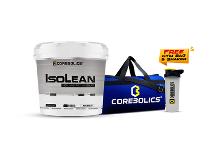 Corebolics Isolean - 100% Whey Protein Isolate ( 4 kg, 126 Servings ) + FREE GYM BAG And SHAKER