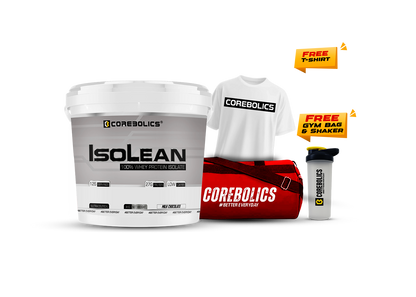 Corebolics isolean whey protein isolate 4kg chocolate icecream flavor with  t-shirt, bag & shaker