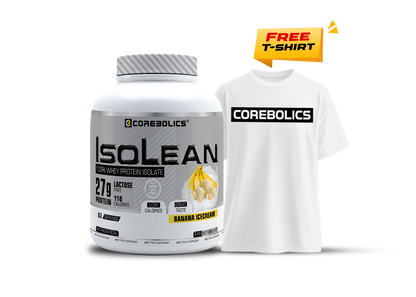 Corebolics Isolean 100% Whey Protein Isolate ( 2 kg, 63 Servings ) + FREE T-Shirt