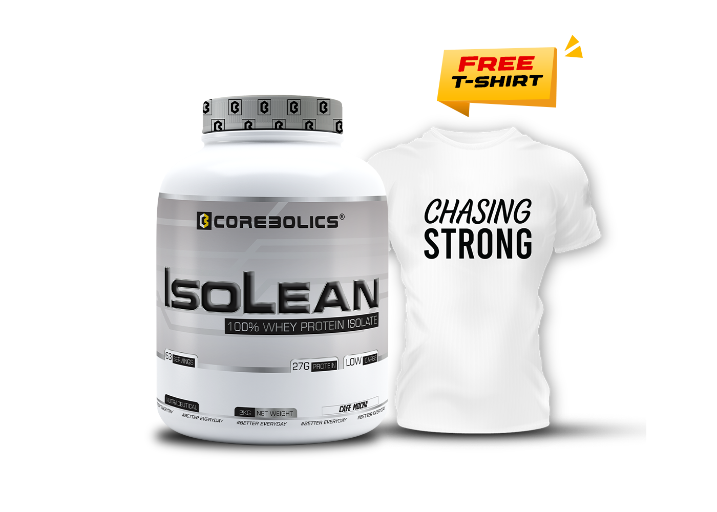 Corebolics Isolean 100% Whey Protein Isolate ( 2 kg, 63 Servings ) + FREE  Samples And Protein Bar