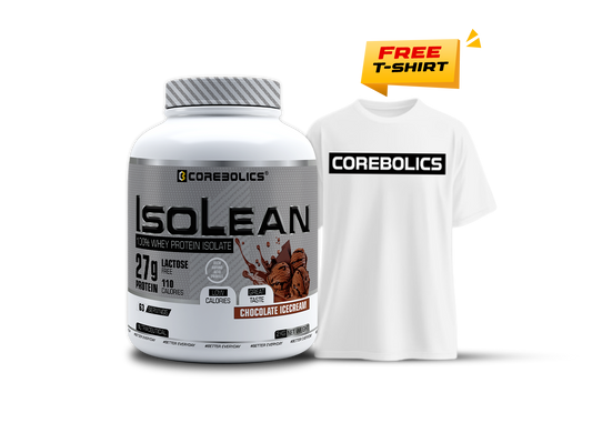 Corebolics Isolean 100% Whey Protein Isolate ( 2 kg, 63 Servings ) + FREE T-Shirt