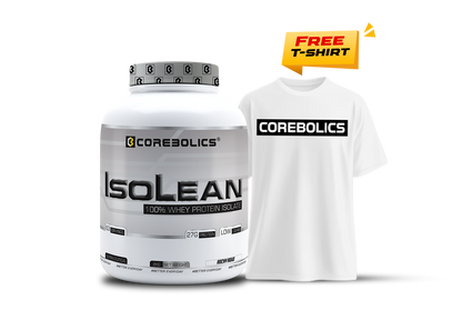Corebolics Isolean 100% Whey Protein Isolate ( 2 kg, 63 Servings ) + FREE T-Shirt