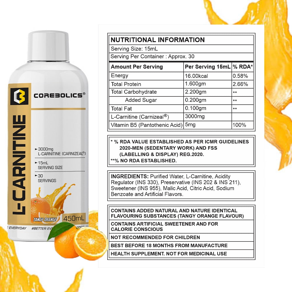 Corebolics L-Carnitine Liquid (450 ml, 30 serving)