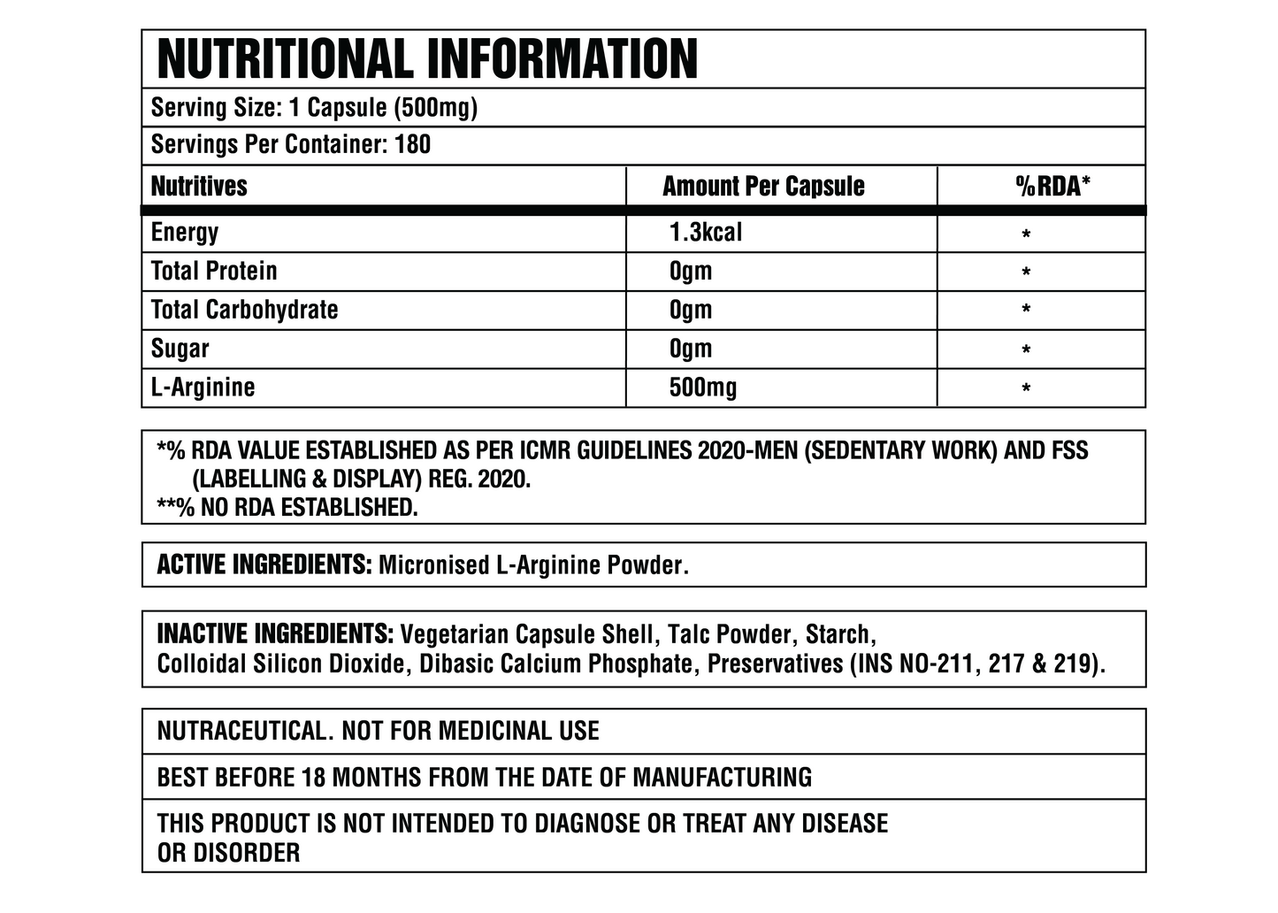 Corebolics L-Arginine (Nitric Oxide Booster)