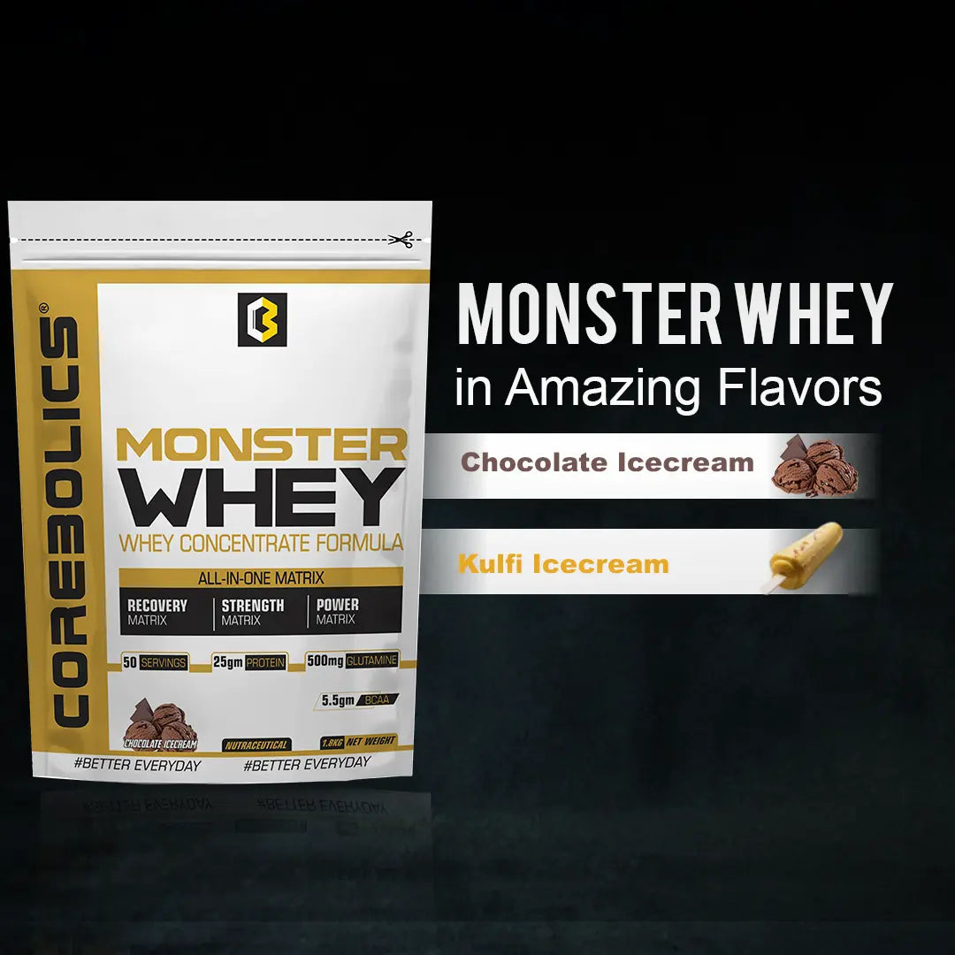 Corebolics Monster Whey - Whey Concentrate Formula 1.8 kg - (50 servings) + FREE SHAKER