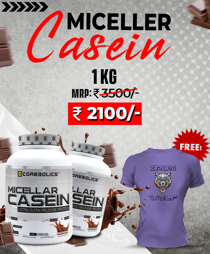 Corebolics Micellar Casein Ultra-Slow Release Protein (Chocolate, 1 kg, 30 Servings) + FREE T-SHIRT