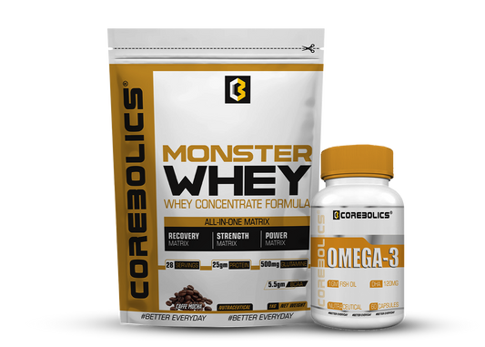 Corebolics 1 kg Monster Whey + Omega-3 (60 caps) Combo