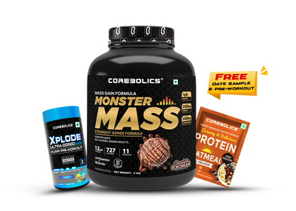 Corebolics Monster Mass ( 2KG, 11 Servings ) + Free 1 Oats Sample & 1 Pre-Workout (45G)