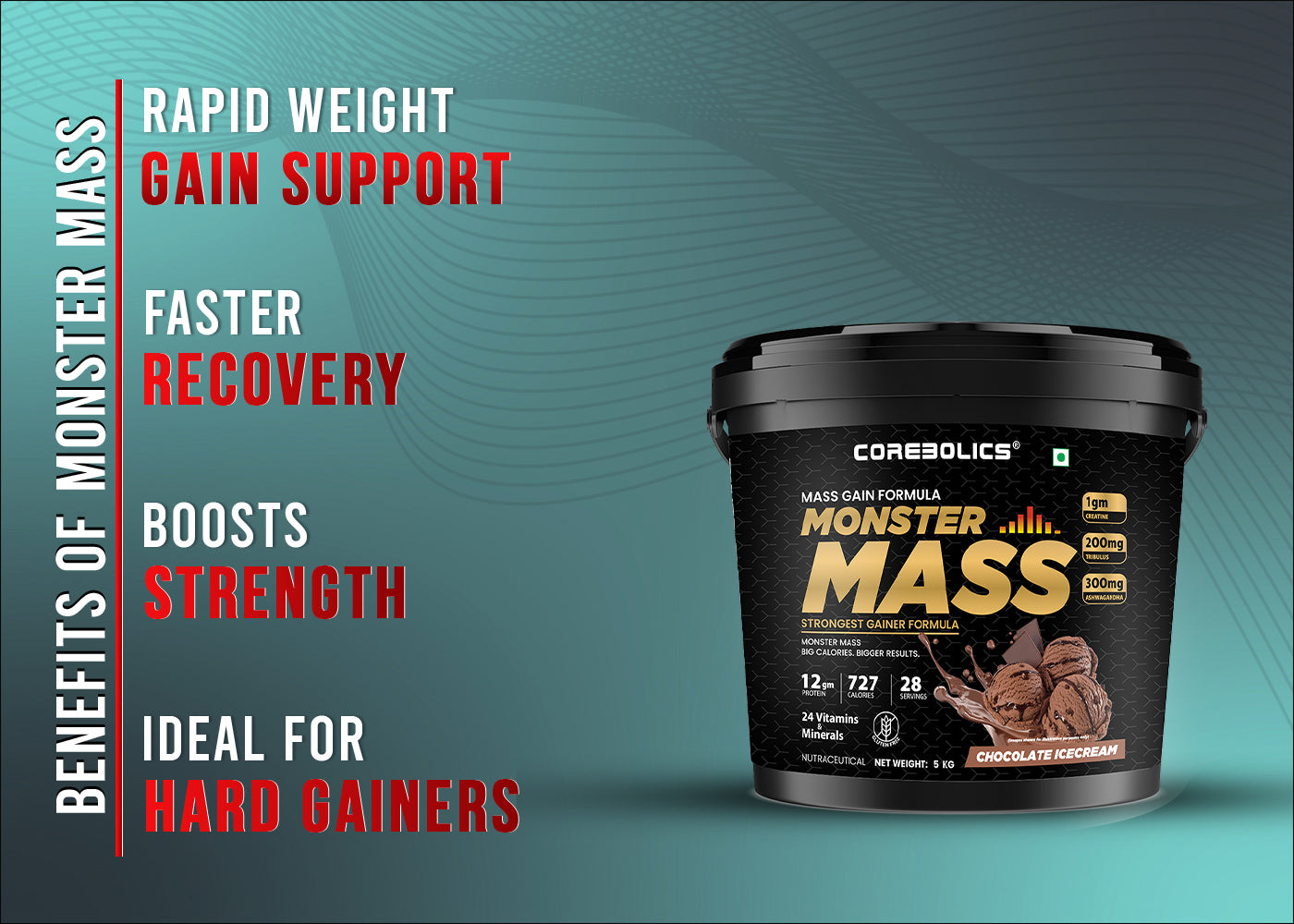 Corbolics Monster Mass Gainer 5kg Chocolate Icecream Flavour