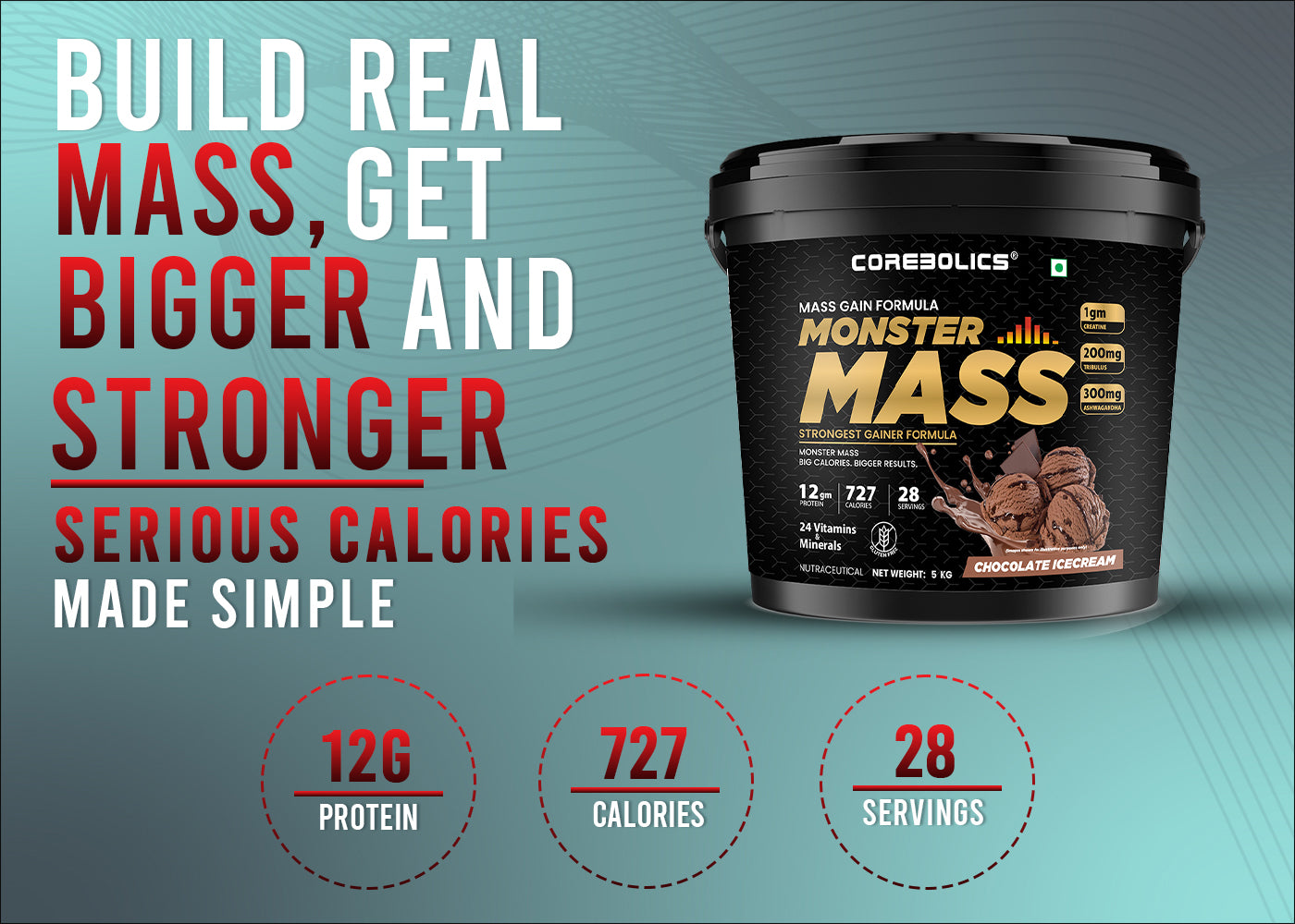 Corbolics Monster Mass Gainer 5kg Chocolate Icecream Flavour