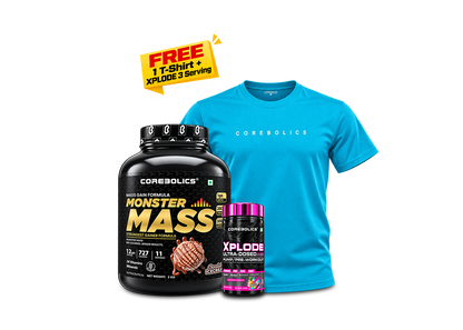 Monster Mass 2KG Combo Offer | Free T-Shirt & XPLODE Pre workout ( 3 Serving )