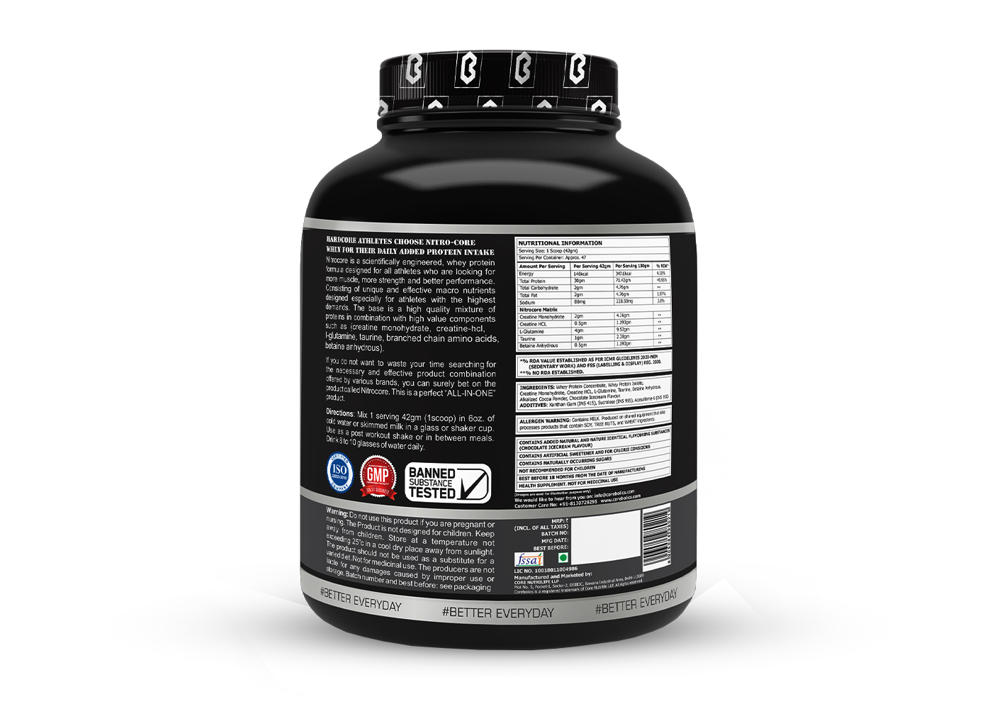 COREBOLICS NITROCORE WHEY PROTEIN ( 2 KG, 47 SERVINGS ) + Free Shaker
