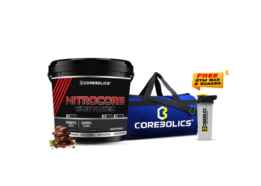 Corebolics Nitrocore Whey Protein ( 4kg, 95 Servings ) + FREE GYM BAG And SHAKER