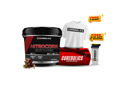 Corebolics nitrocore whey protein 4kg chocolate icecream flavor with  t-shirt, bag & shaker