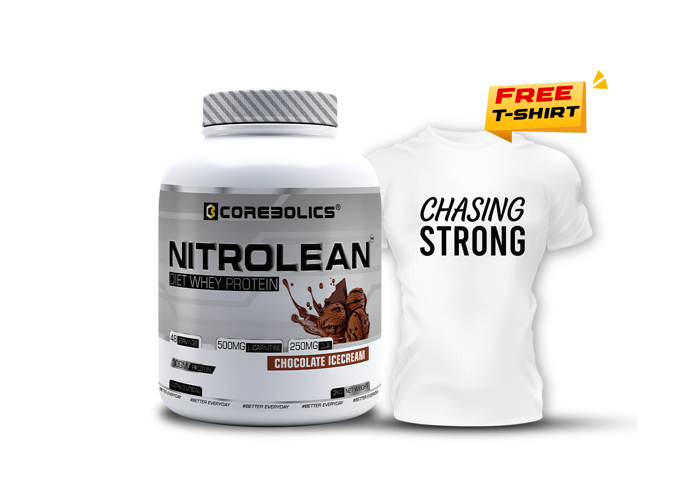 COREBOLICS NITROLEAN - DIET WHEY PROTEIN ( 2 KG, 48 SERVINGS ) Free T-Shirt