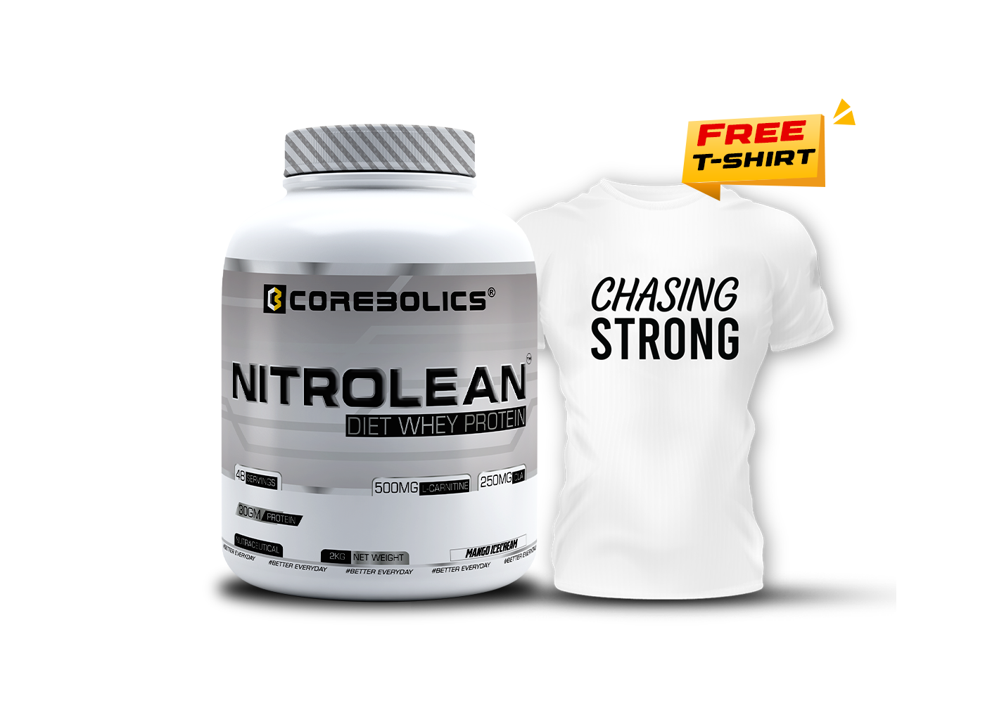 COREBOLICS NITROLEAN - DIET WHEY PROTEIN ( 2 KG, 48 SERVINGS ) Free T-Shirt