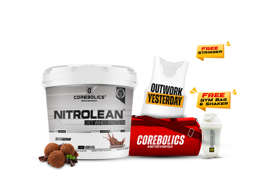 Corebolics Nitrolean - Diet Whey Protein (4kg, 95 Servings) + FREE GYM BAG, SHAKER and Stringer