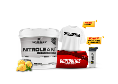 Corebolics nitrolean diet whey protein 4kg chocolate icecream flavor with , bag & shaker
