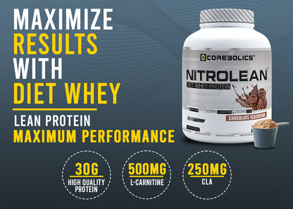 COREBOLICS NITROLEAN - DIET WHEY PROTEIN ( 2 KG, 48 SERVINGS ) + Free Shaker
