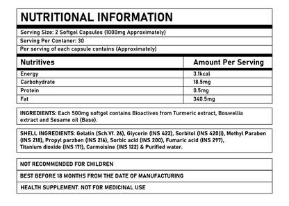 Corebolics No pain capsules nutritional information