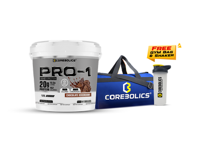 Corebolics Pro-1 Whey Protein ( 5kg, 125 Serving ) + FREE GYM BAG And SHAKER
