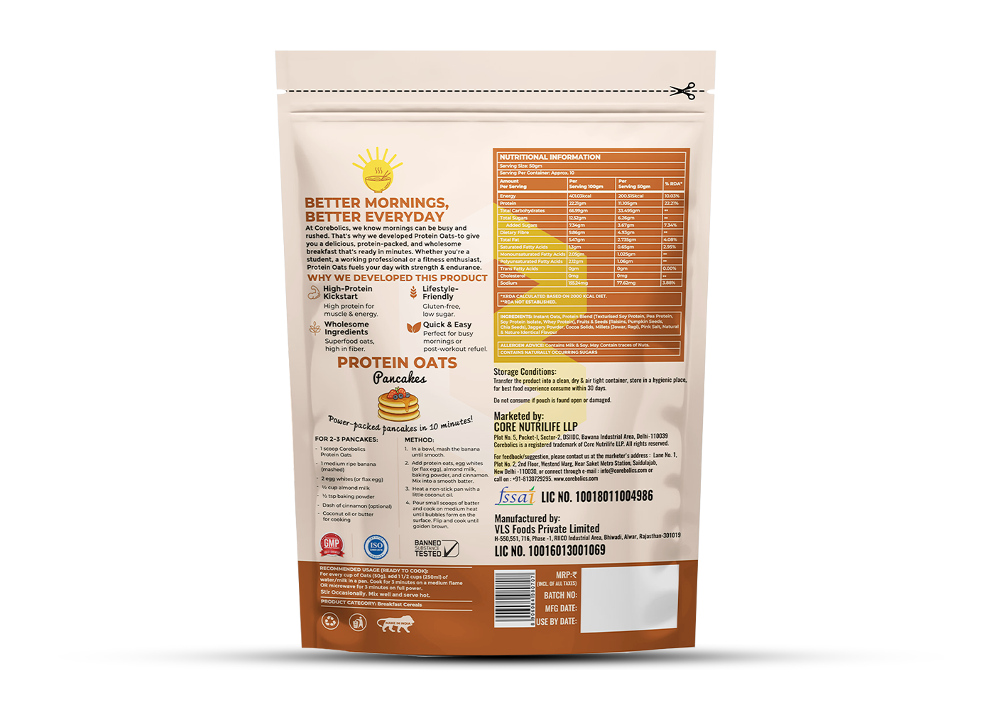 COREBOLICS PROTEIN OATMEAL [ 500 GM, 10 SERVINGS ]