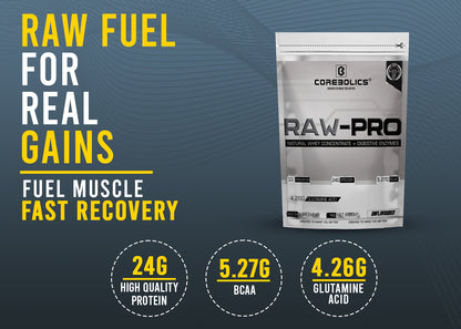 Corebolics Raw - Pro Natural Whey Concentrate + Digestive Enzymes( Unflavoured, 1 kg, 33 Servings )