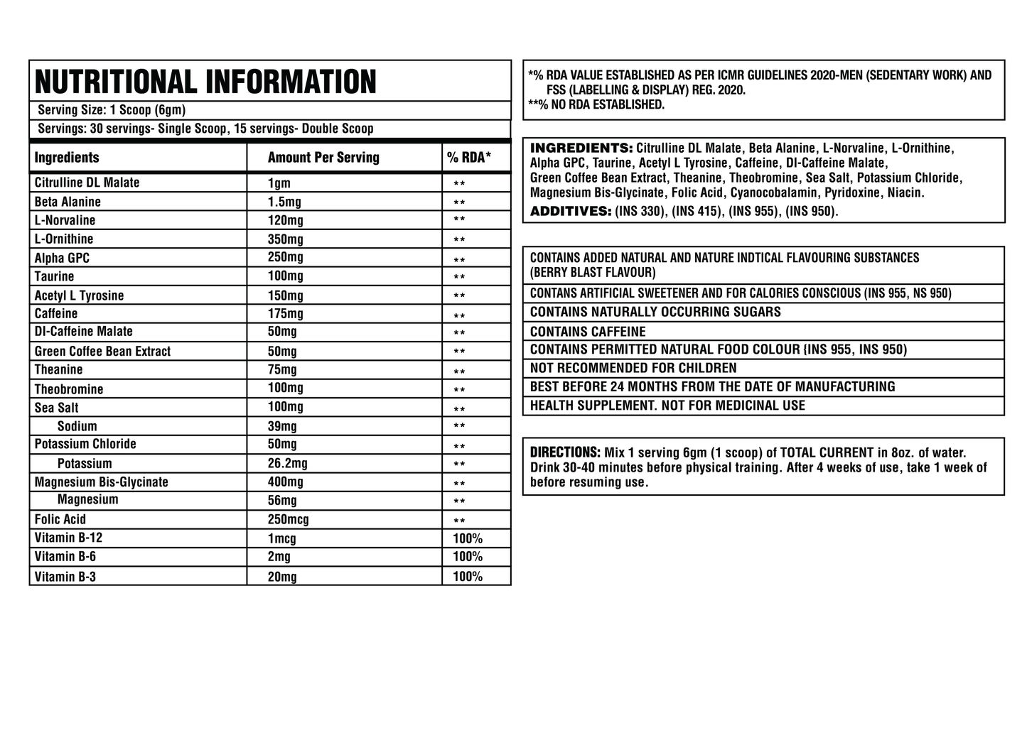 COREBOLICS TOTAL CURRENT PRE WORKOUT (30 SERVINGS)