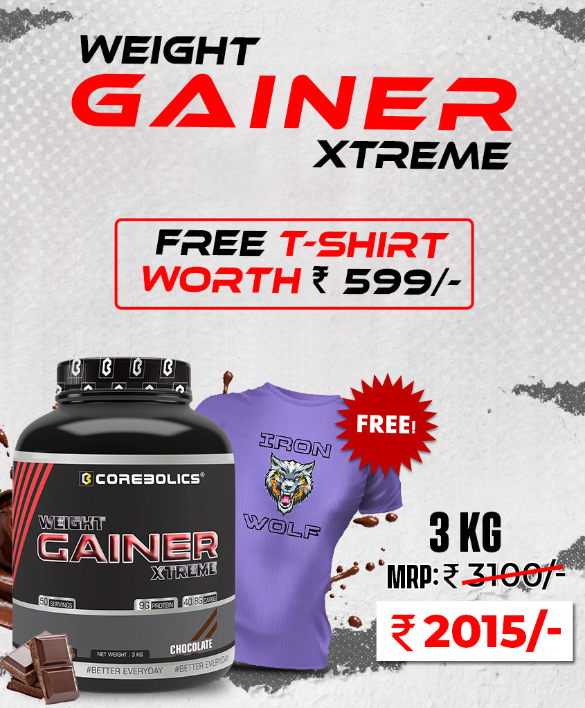 Corebolics Weight Gainer Xtreme(Chocolate, 3 kg, 50 Servings) + FREE T-SHIRT