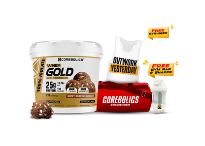 Corebolics Whey Gold - Isolate Protein( 4 kg, 133 Servings ) + FREE GYM BAG, Shaker and T-Shirt